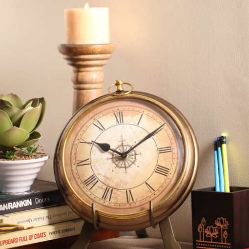 Brass Antique Wooden Tripod Table Clock By Cocovey