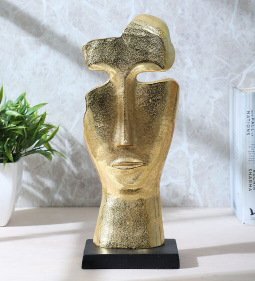 Golden Aluminium Face Sculpture by Cocovey