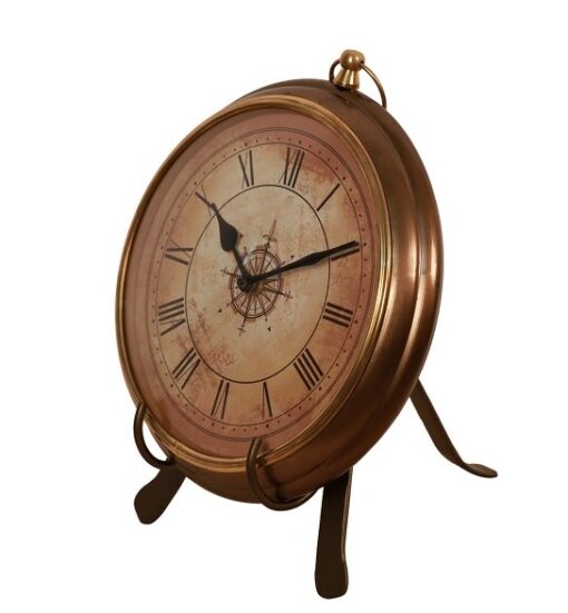 Brass Antique Wooden Tripod Table Clock By Cocovey - Image 3