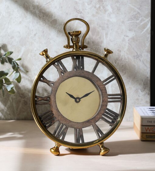 Golden Wood Metal Table Clock By Cocovey